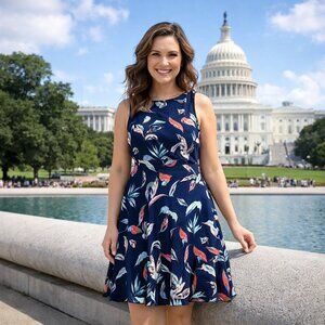 Banana Republic Navy Floral Leaf Faux Wrap Sleeveless Dress – Size 14